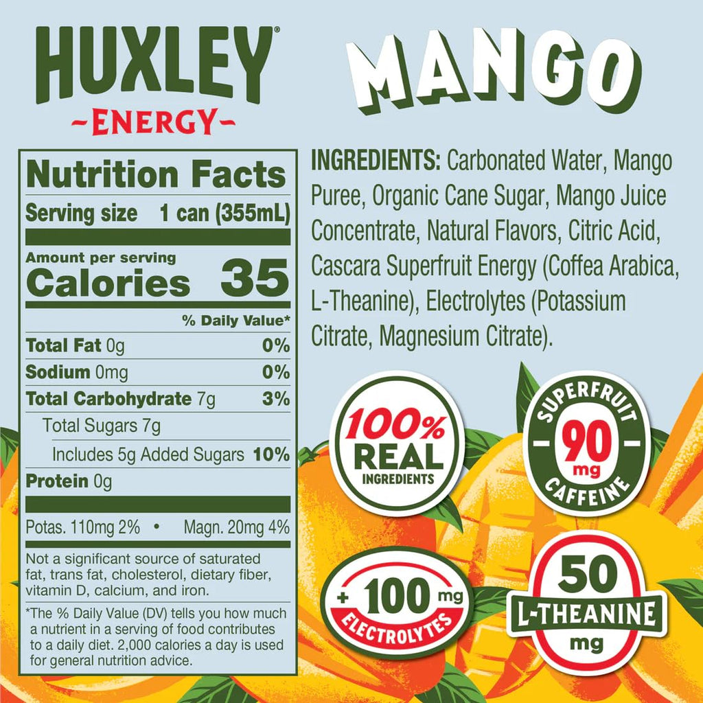 Huxley Mango Mesa Energy Drink, Case of 12, 12 Fl Oz Cans