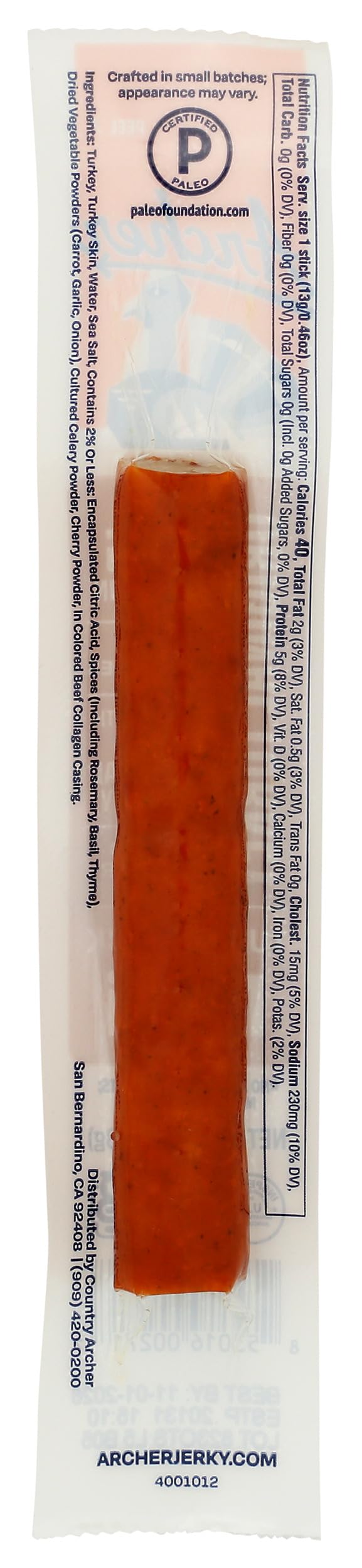 Country Archer Original Turkey Mini Jerky Sticks, Case of 6, 16 Count 7.36 Ounce Bags