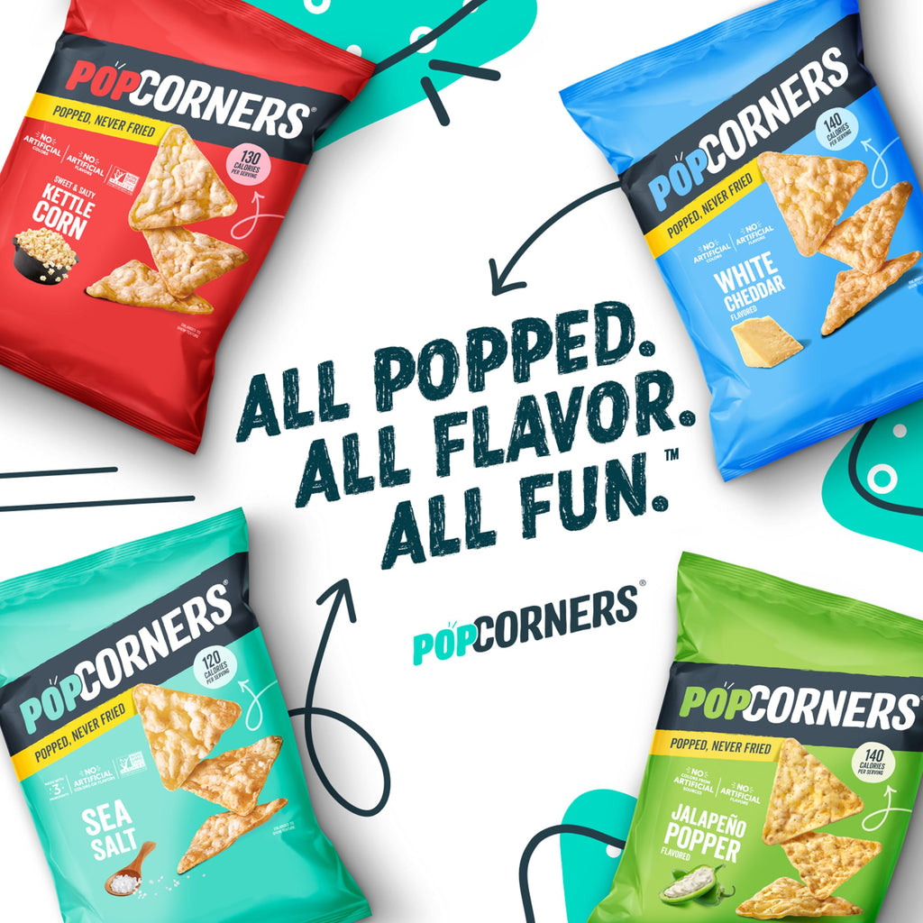 PopCorners White Cheddar Popped Corn Snack Chips, Case of 12, 5 oz Each