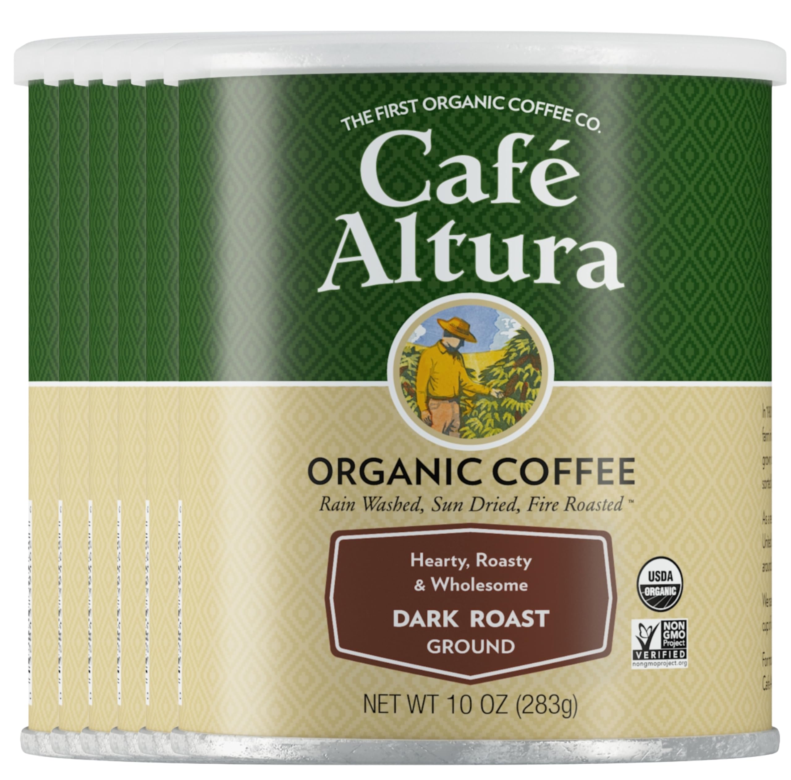 Cafe Altura Organic Dark Roast Ground Coffee, Case of 6, 10 Ounce Bags