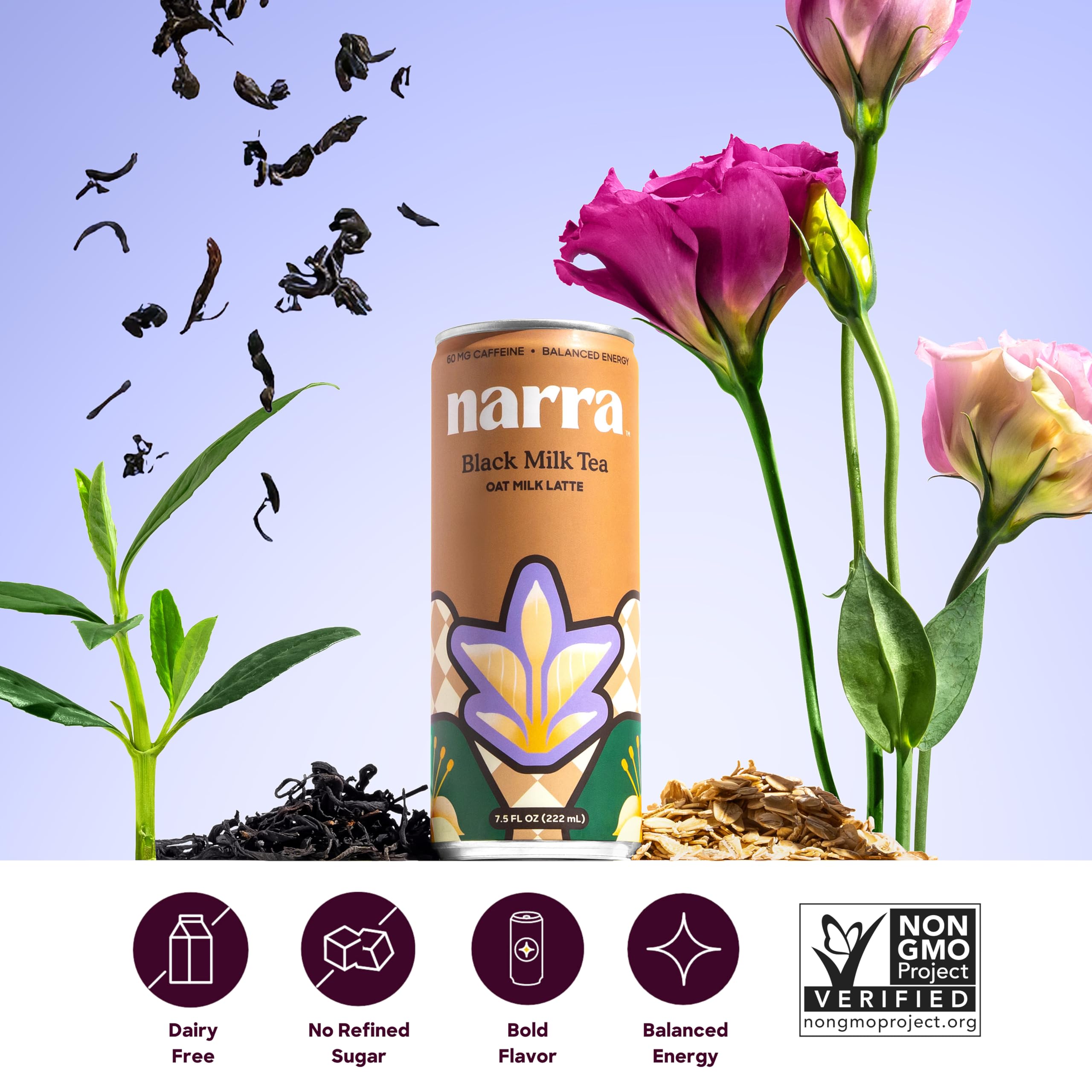 Narra Oat Milk Black Tea, Case of 12, 7.5 Fluid Ounce