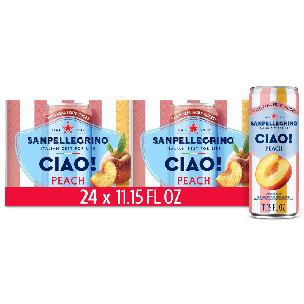 Sanpellegrino Ciao Peach Flavored Sparkling Water, Case of 4, 6-Pack 11.15 Fluid Ounce Cans