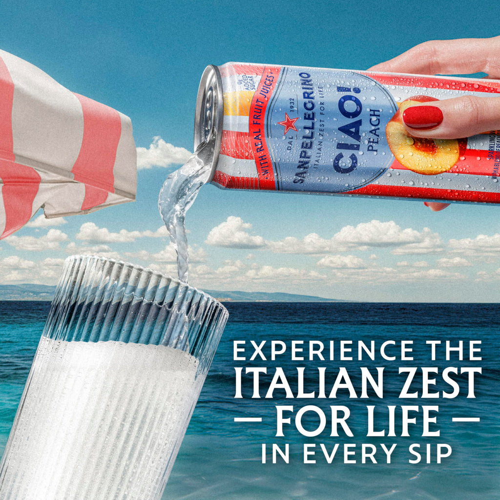Sanpellegrino Ciao Peach Flavored Sparkling Water, Case of 4, 6-Pack 11.15 Fluid Ounce Cans