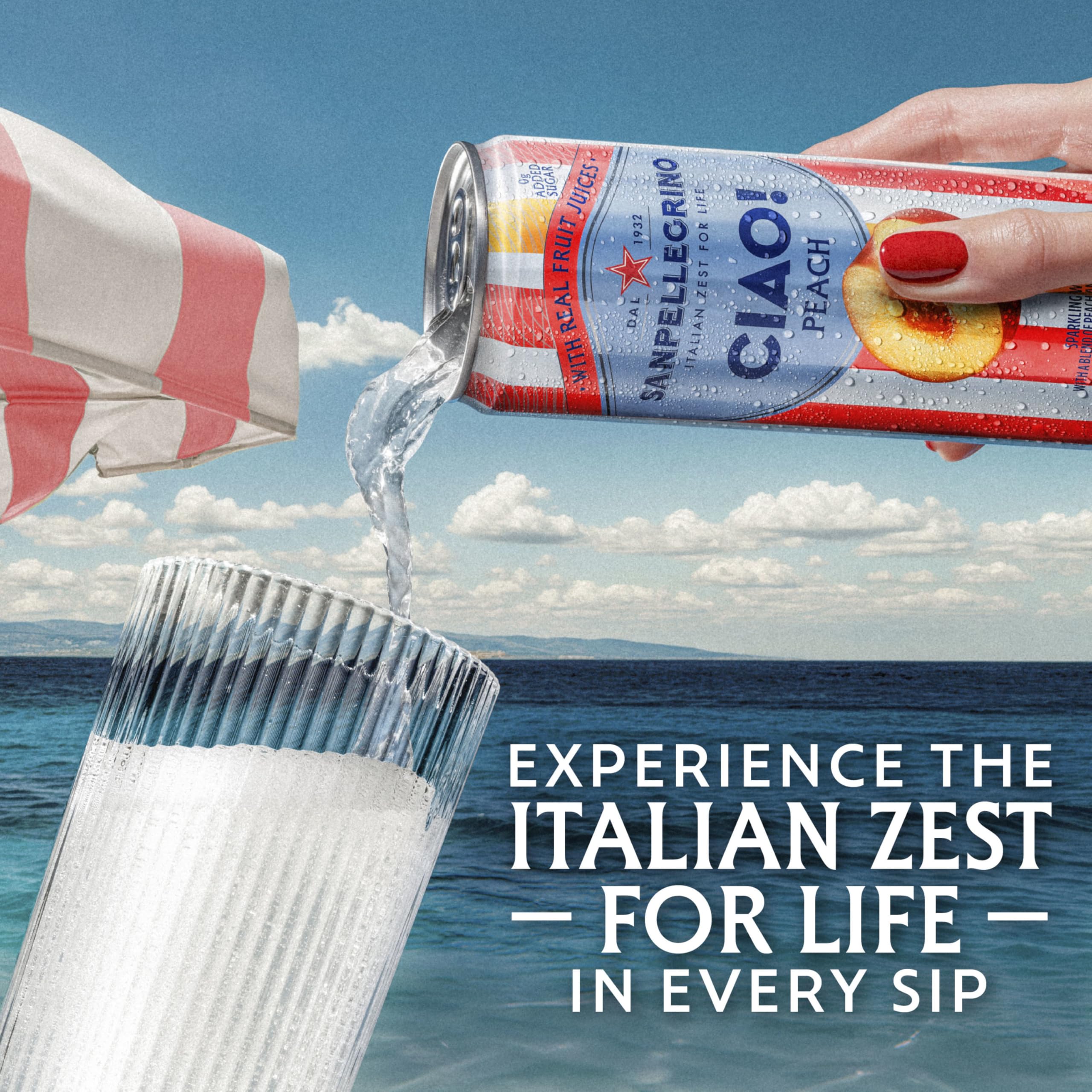 Sanpellegrino Ciao Peach Flavored Sparkling Water, Case of 4, 6-Pack 11.15 Fluid Ounce Cans