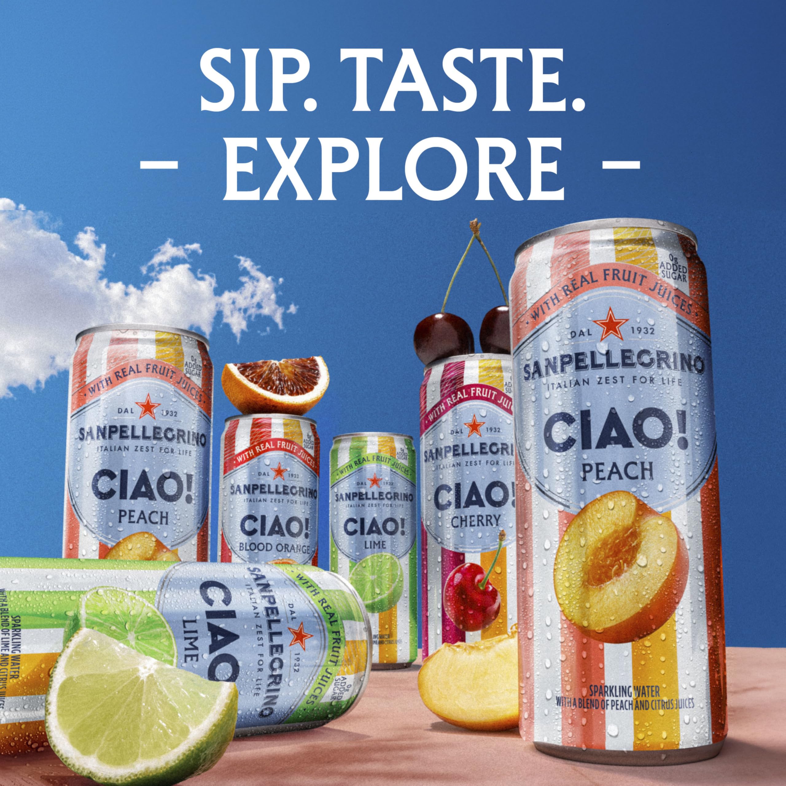 Sanpellegrino Ciao Peach Flavored Sparkling Water, Case of 4, 6-Pack 11.15 Fluid Ounce Cans