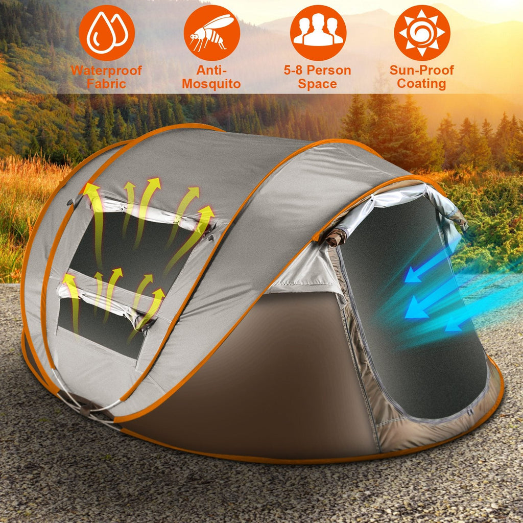 3-4 Person Pop Up Tent Automatic Setup Camping Tent Waterproof Instant Setup Tent with 2 Mosquito Net Windows Carrying Bag for Hiking Climbing Adventu