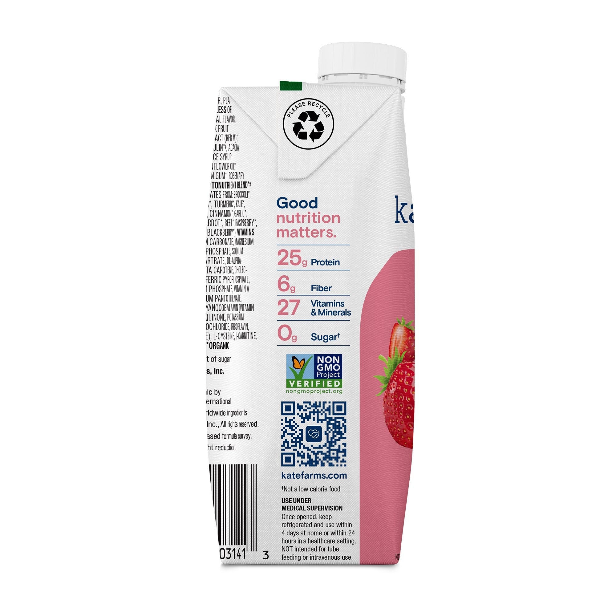 Oral Supplement Kate Farms High Protein Strawberry Flavor Liquid 11 oz. Carton 811112031420