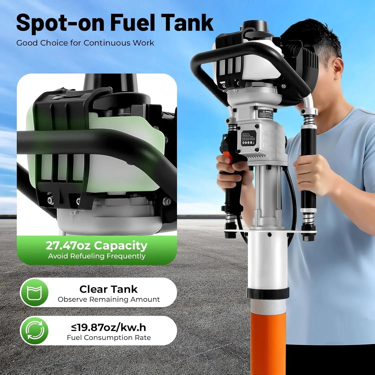 37.7CC 4 Stroke Gas - Powered T Post Driver, Gas Powered Pile Driver with Storage Box, Single Cylinder , Customized - PhishStones Products
