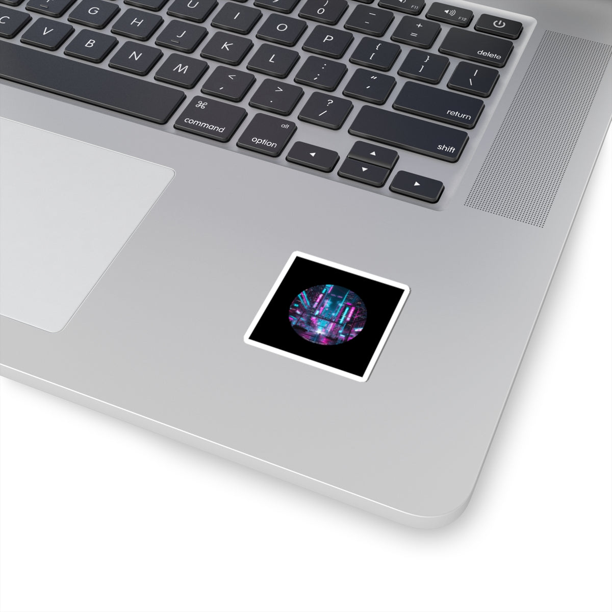 Neon Cyberpunk Skyline Sticker | synthwave city, neon cityscape