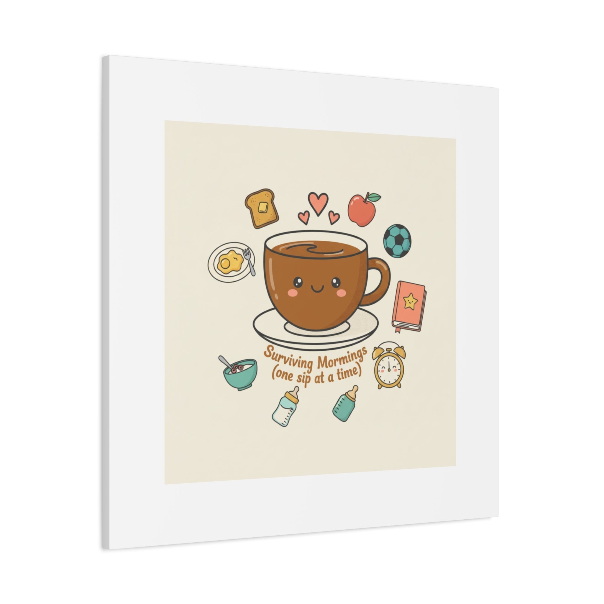 Surviving Mornings (One Sip at a Time) Canvas | Parenting Morning Humor, Coffee & Kids