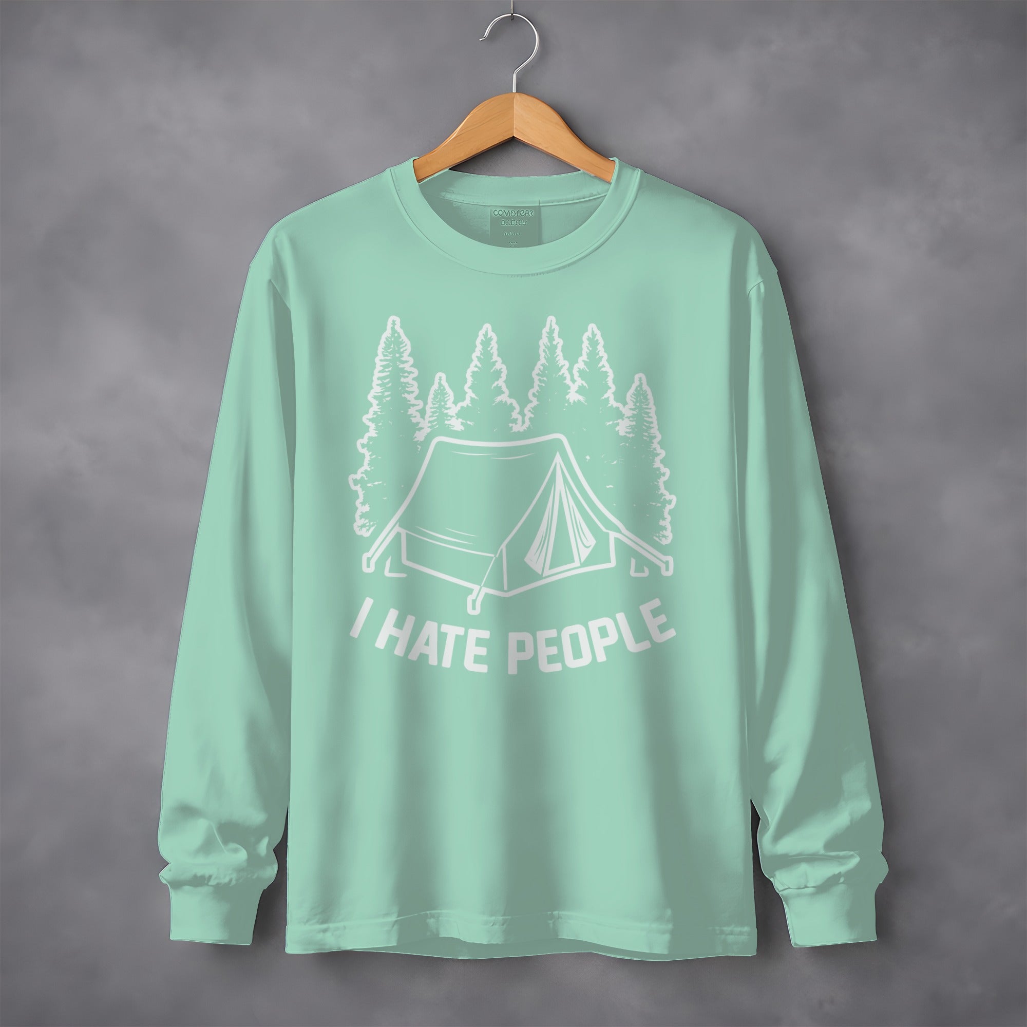 I Hate People Tent In The Forest Illustration Long Sleeve T-Shirt