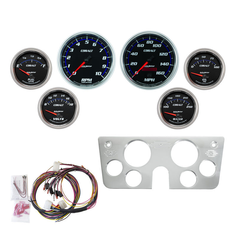 AutoMeter 67-72 GM Truck Billet Dash Panel - Tach/MPH Speedo/Oil Press/Water Temp/Volt - Cobalt 7045-CB
