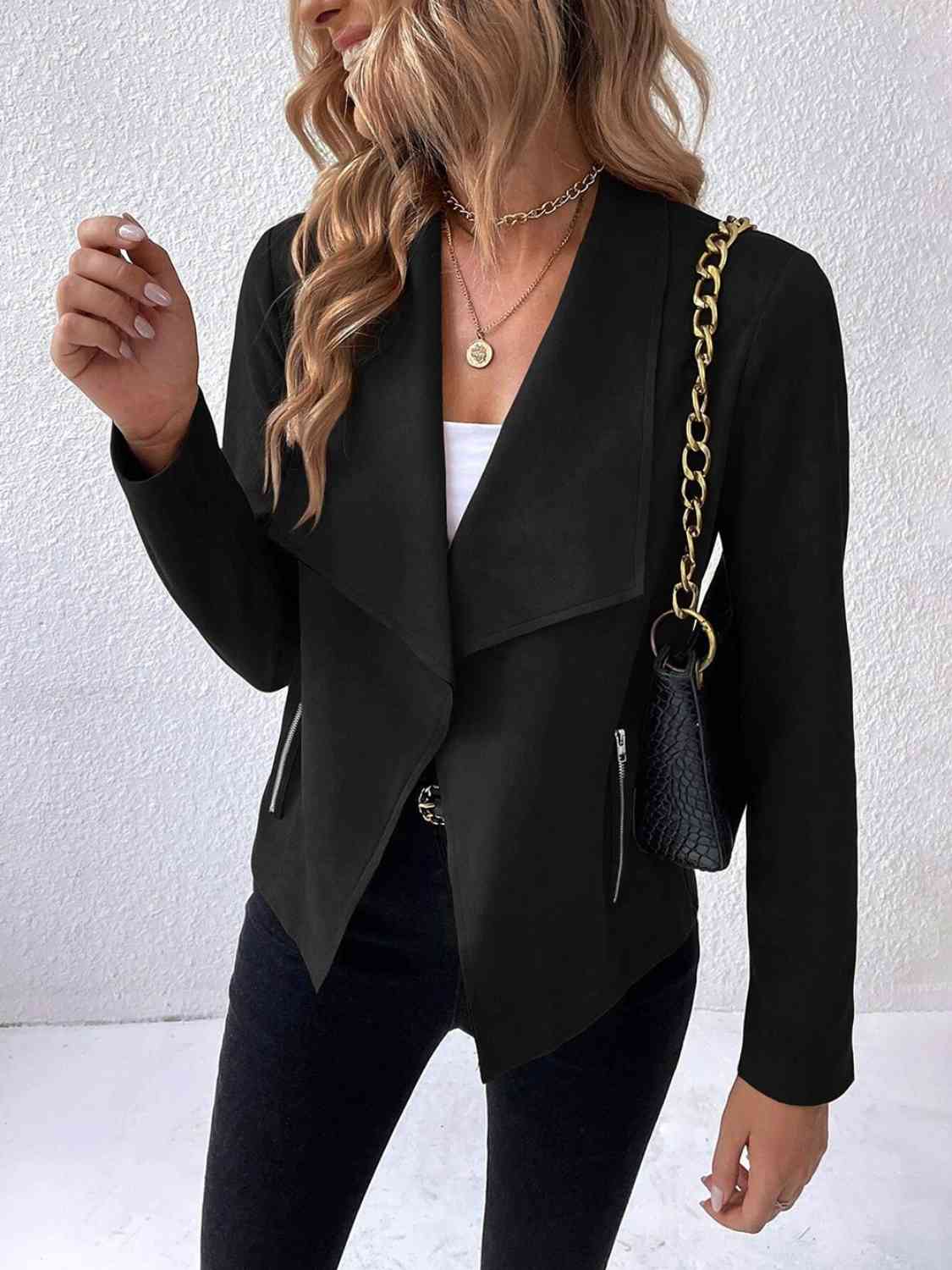 Classic Minimalist Collared Long Sleeve Jacket for Women – Minimalist & Lightweight Everyday Outerwear