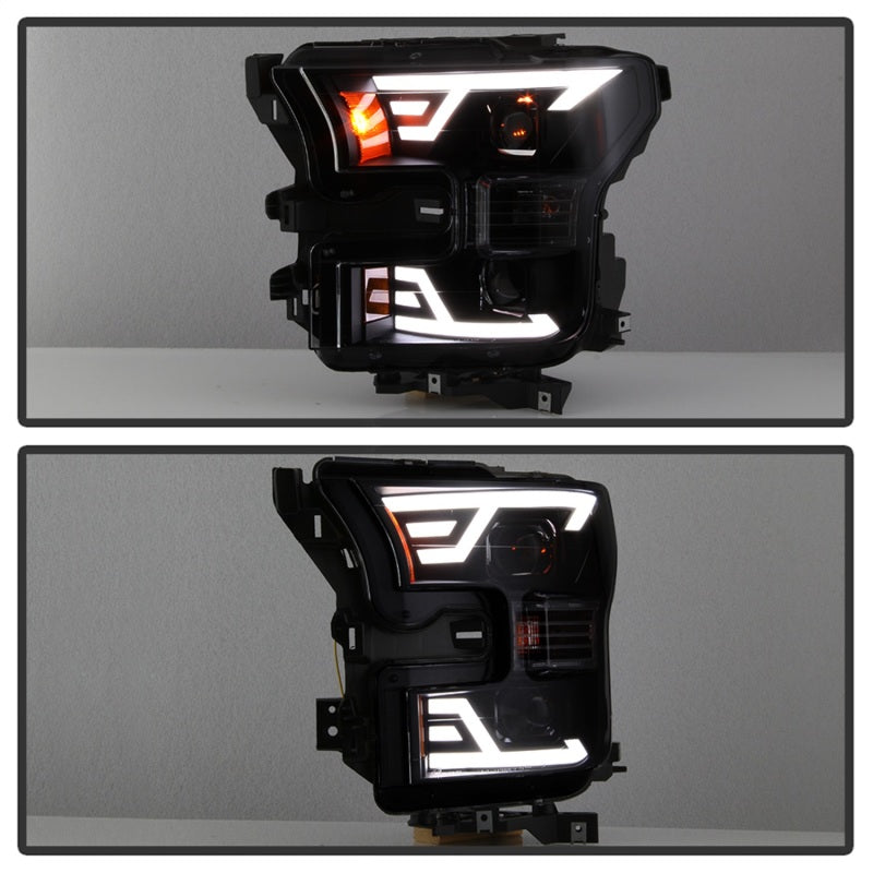 SPYDER xTune 15-17 Ford F-150 DRL LED Light Bar Projector Headlights - Black Smoke (PRO-JH-FF15015-LB-BSM) 9042942
