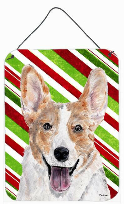 Cardigan Corgi Candy Cane Christmas Wall or Door Hanging Prints Aluminum Metal Sign Kitchen Wall Bar Bathroom Plaque Home Decor Front Door Plaque, 12x16, Multicolor
