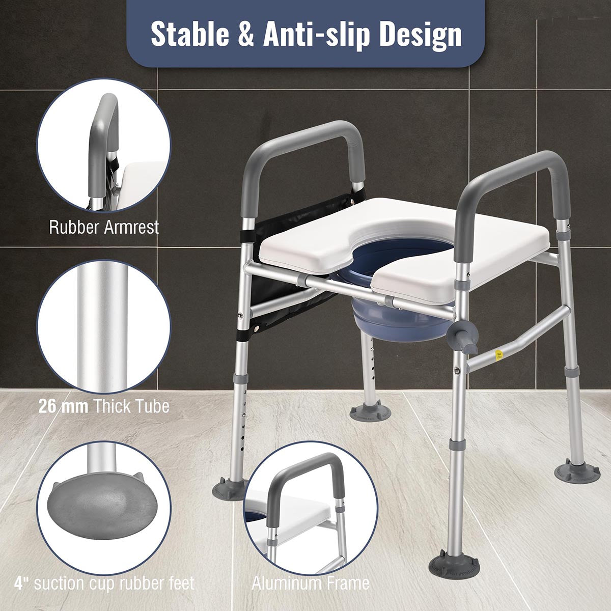 Yescom Raised Toilet Seat w/ Handles Height Adjustable Holds 375lbs