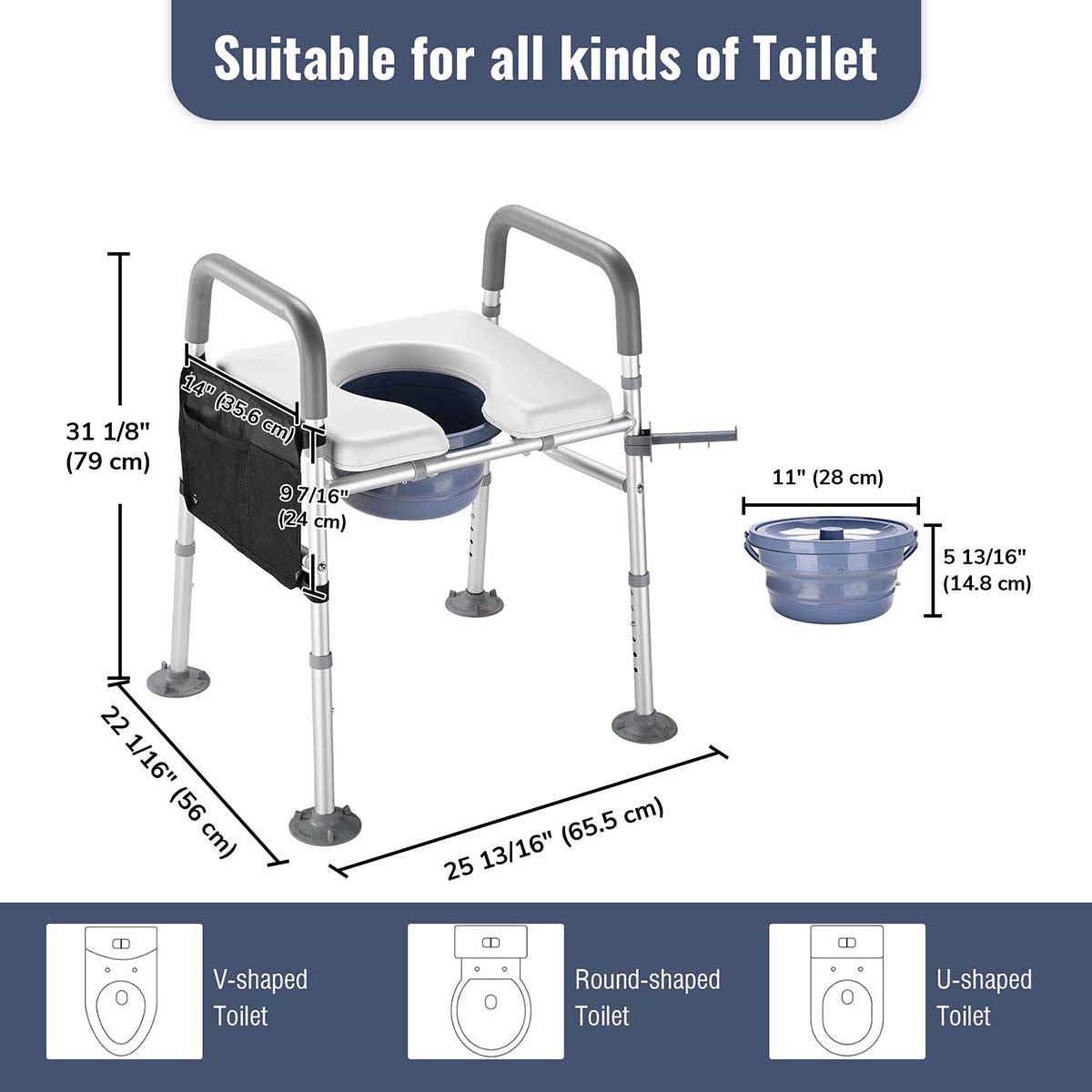 Yescom Raised Toilet Seat w/ Handles Height Adjustable Holds 375lbs