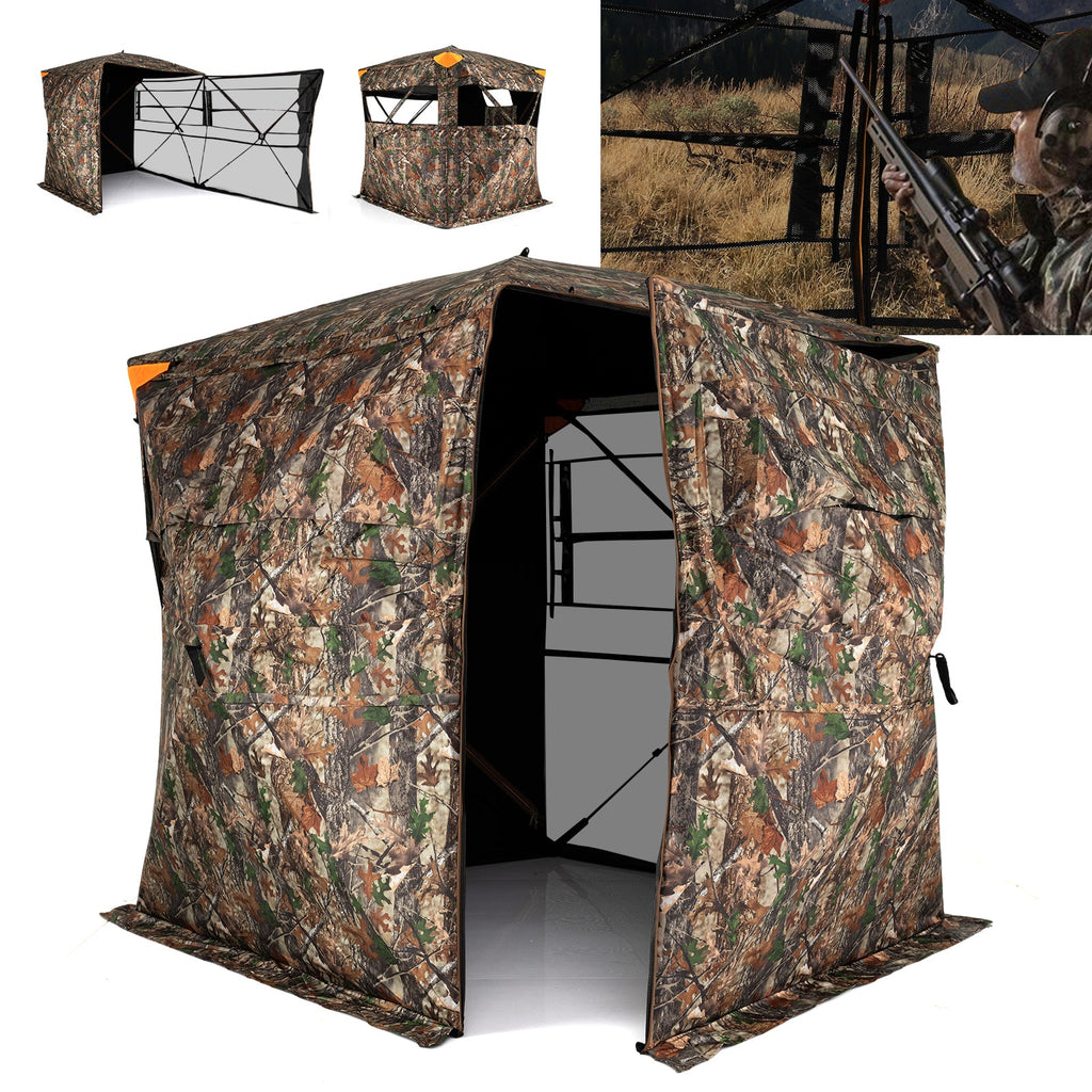 3-4 Person Hunting Blind 270° See-Through Pop-up Ground Blind with Full-Open Swing Door