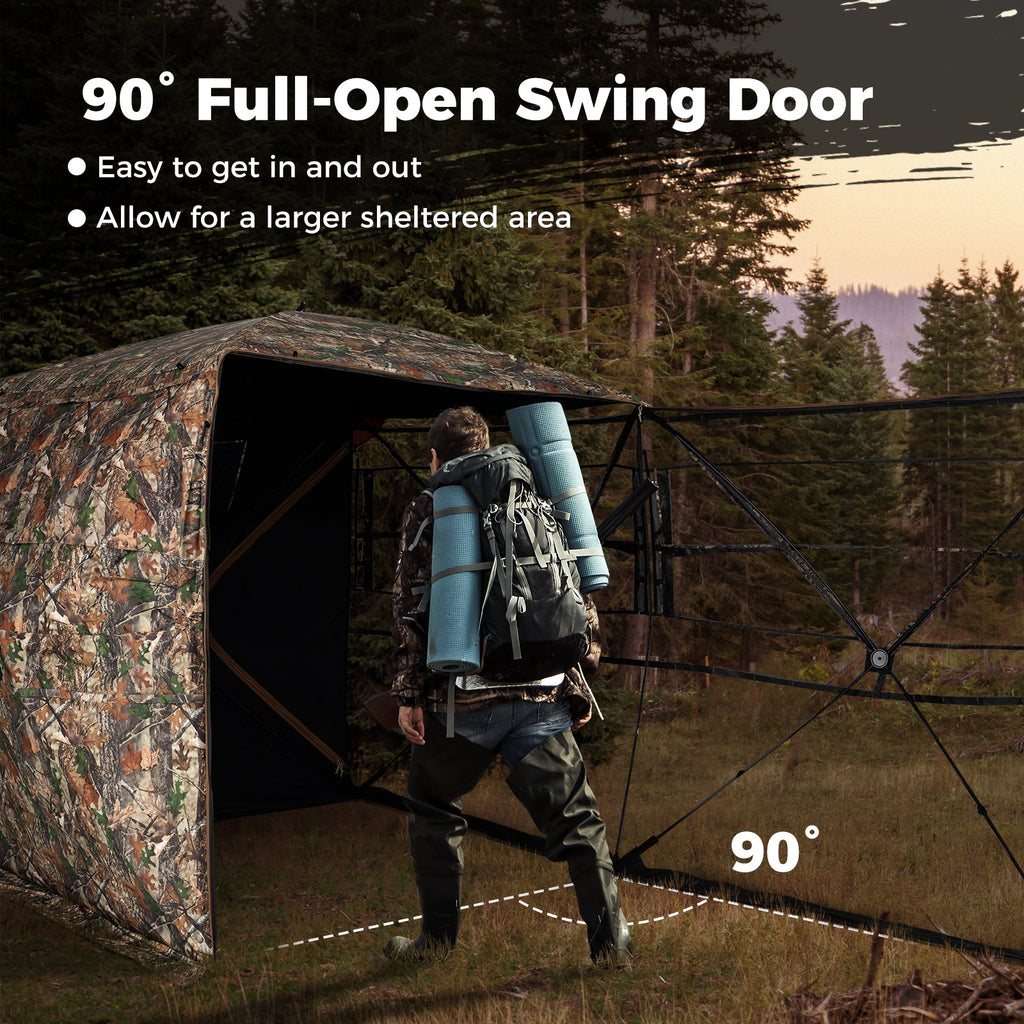 3-4 Person Hunting Blind 270° See-Through Pop-up Ground Blind with Full-Open Swing Door