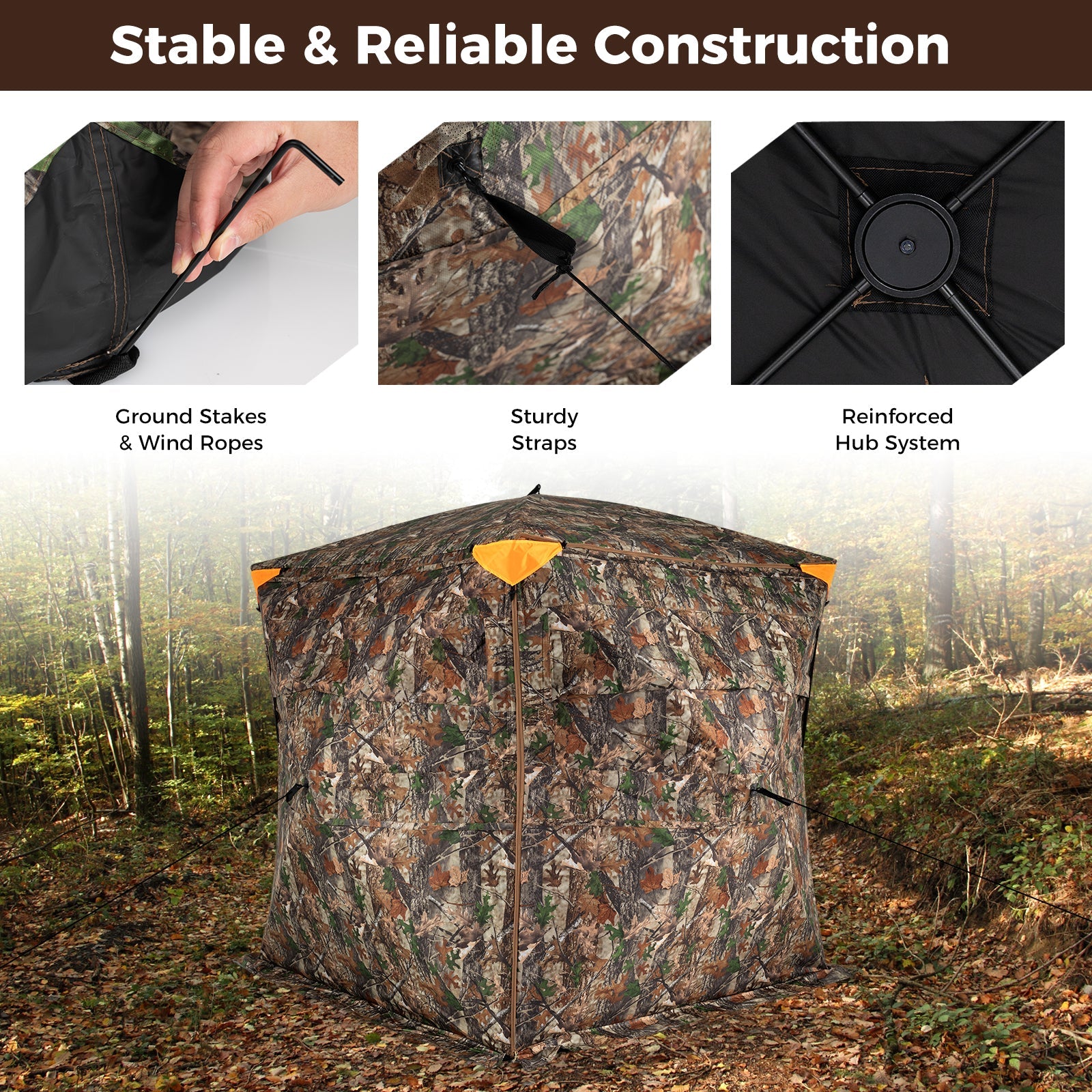 3-4 Person Hunting Blind 270° See-Through Pop-up Ground Blind with Full-Open Swing Door
