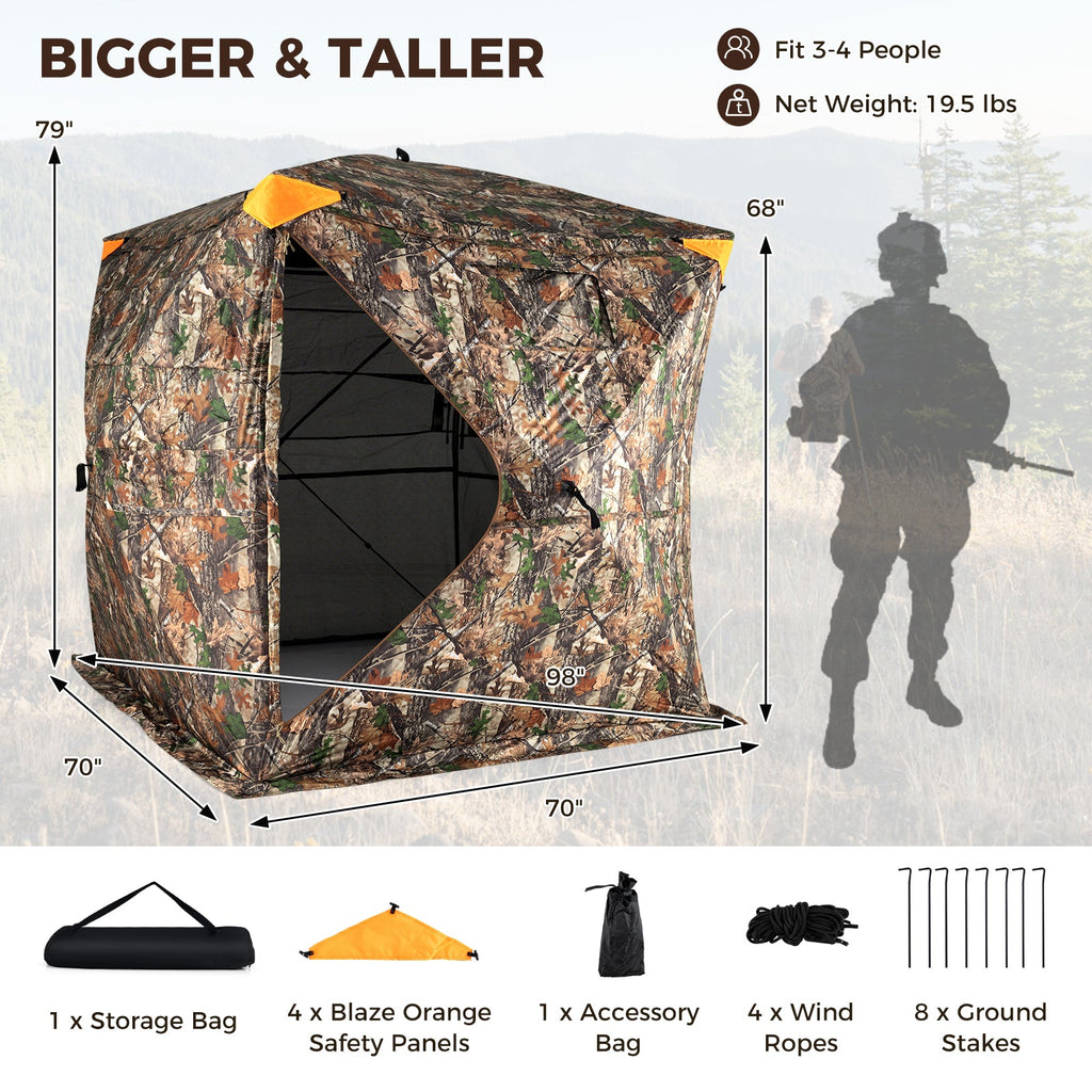 3-4 Person Hunting Blind 270° See-Through Pop-up Ground Blind with Full-Open Swing Door