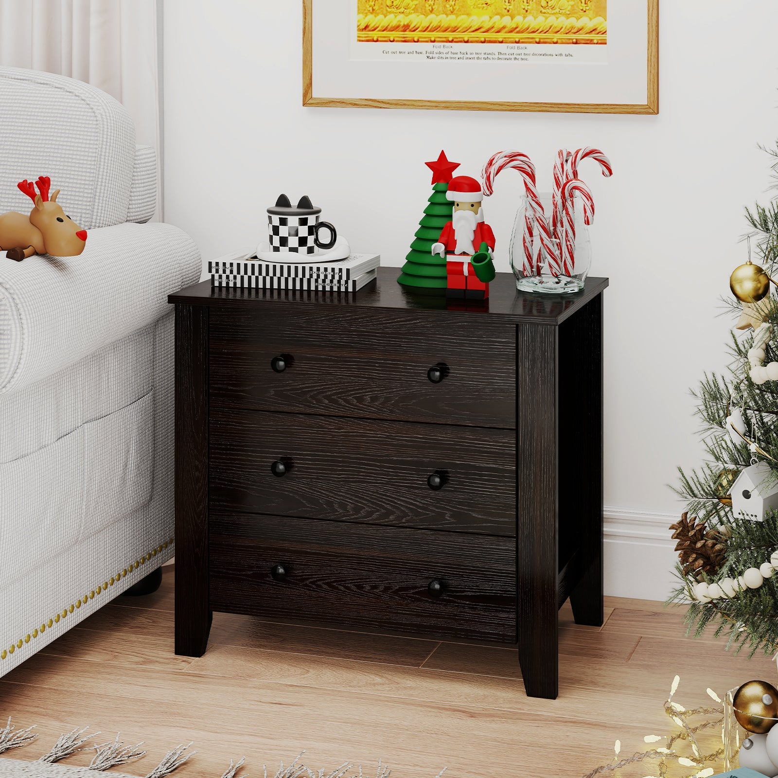 3-Drawer Dresser Wide Chest of Drawers Modern Large Nightstand Closet Storage Organizer-Dark Brown