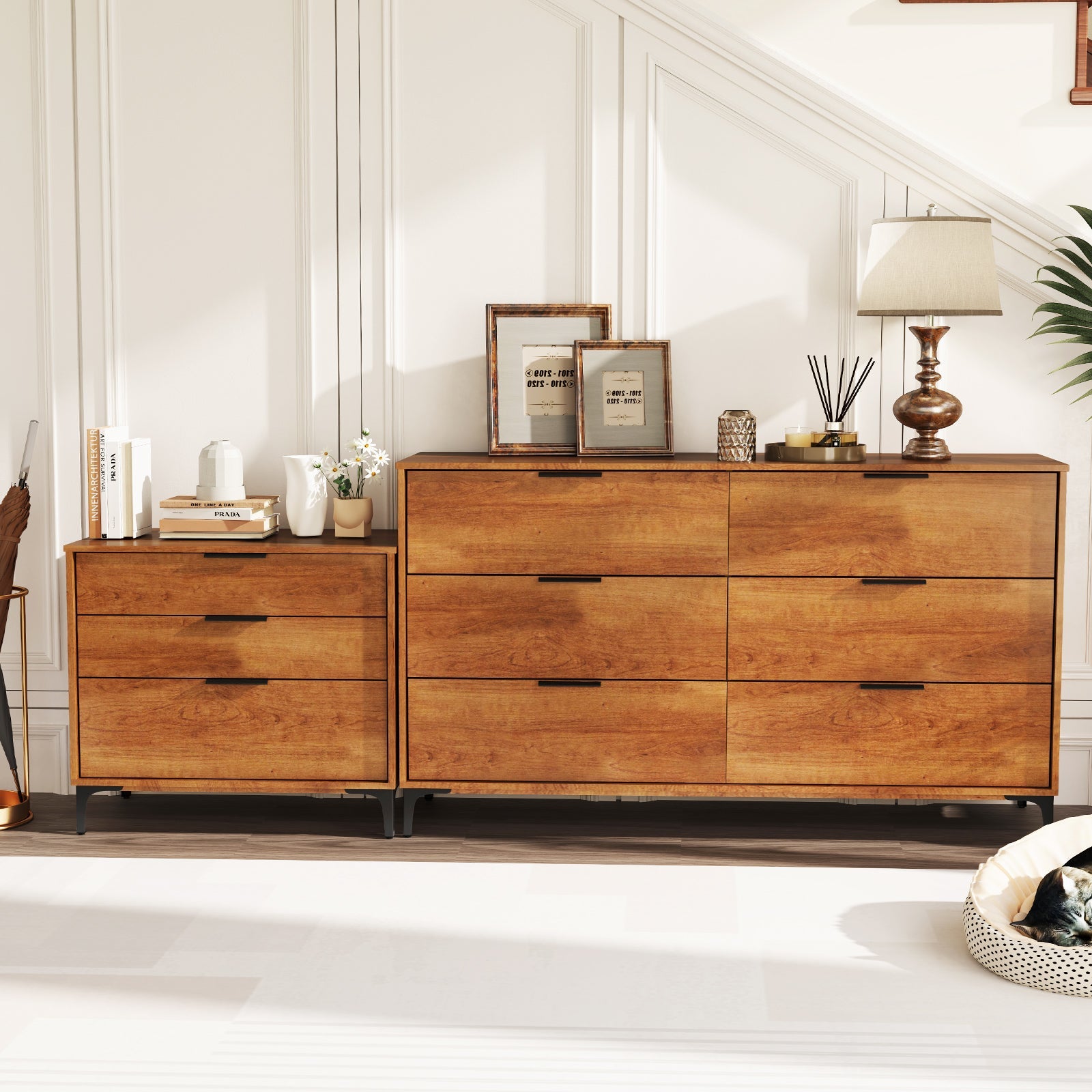 3 Drawer Dresser with Interlock System for Bedroom Living Room-Cherry