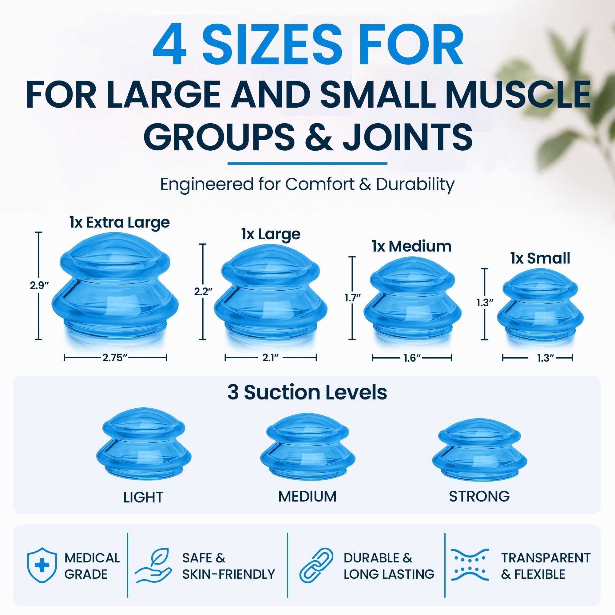 EDGE™ Cupping Therapy Set Blue, 4 Cups