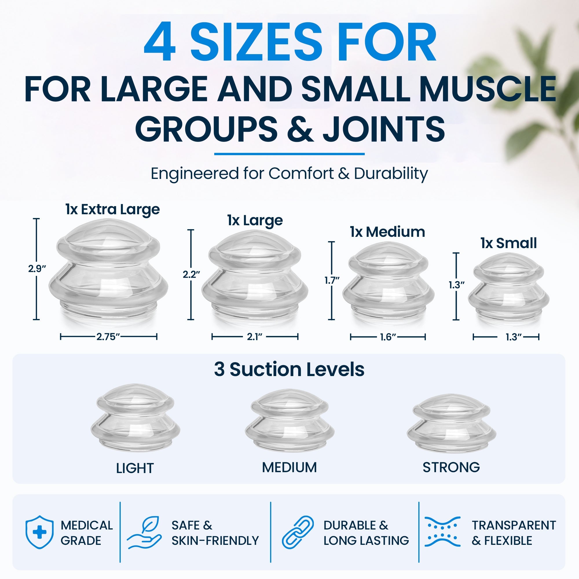 EDGE™ Cupping Therapy Set Blue, 4 Cups