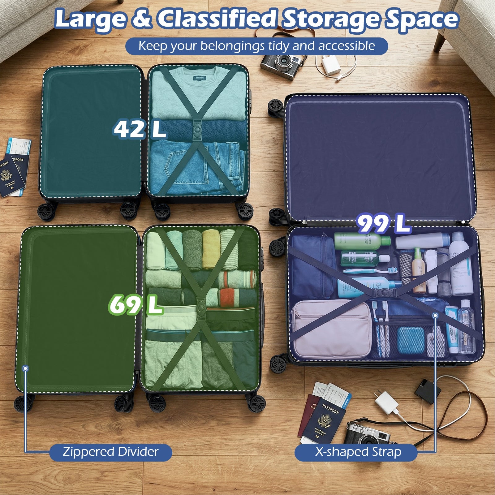 3-Piece Hardside Luggage Set (20/24/28 Inch) Lightweight with 3-Digital Lock