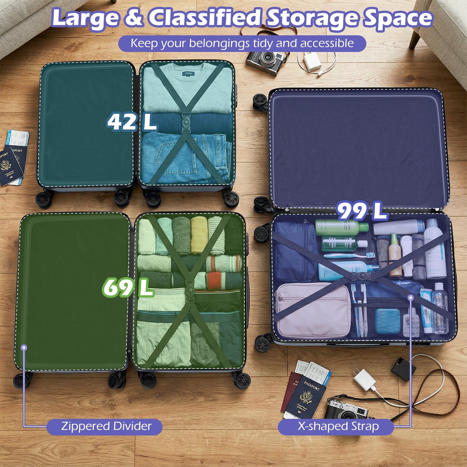 3-Piece Hardside Luggage Set (20/24/28 Inch) Lightweight with 3-Digital Lock