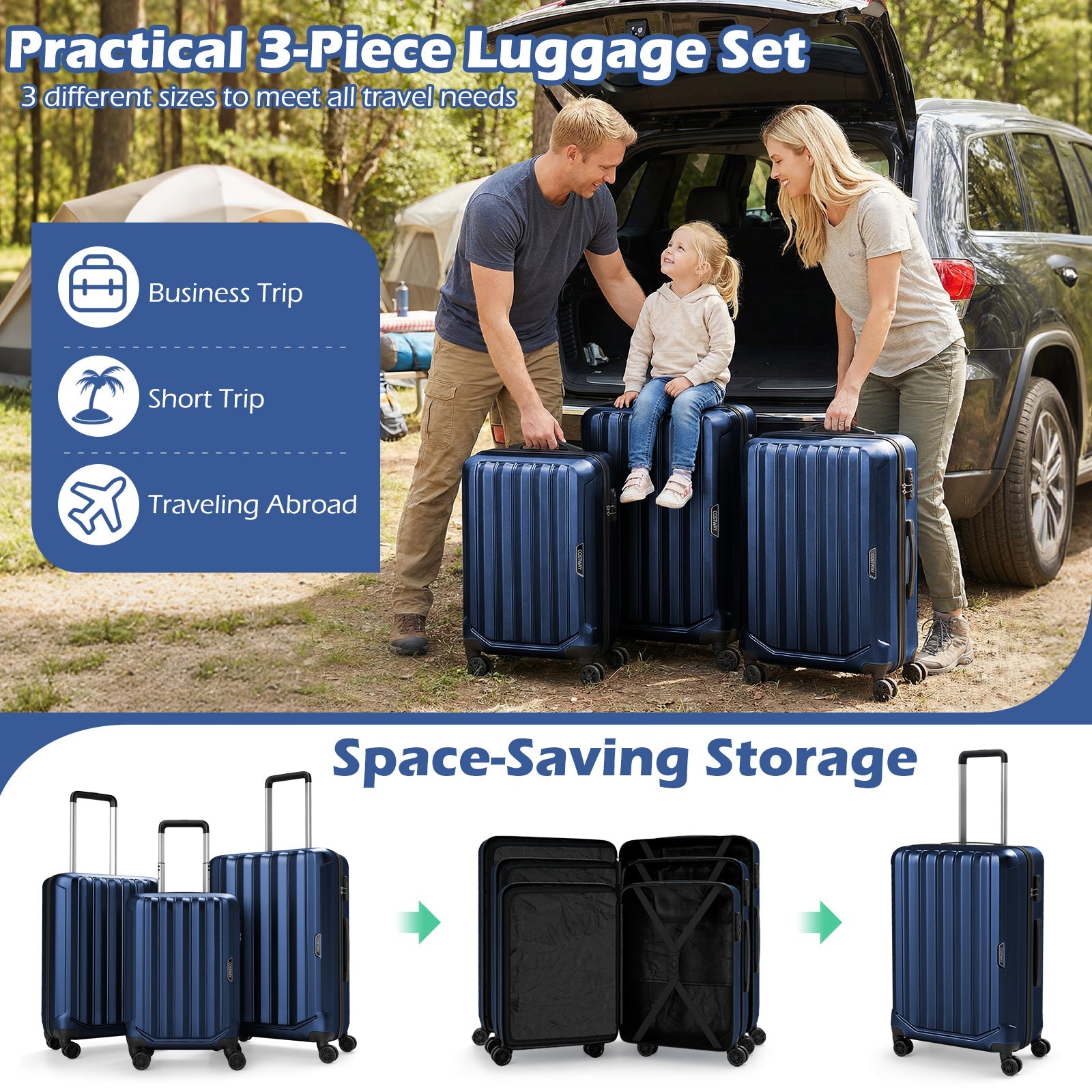 3-Piece Hardside Luggage Set (20/24/28 Inch) Lightweight with 3-Digital Lock