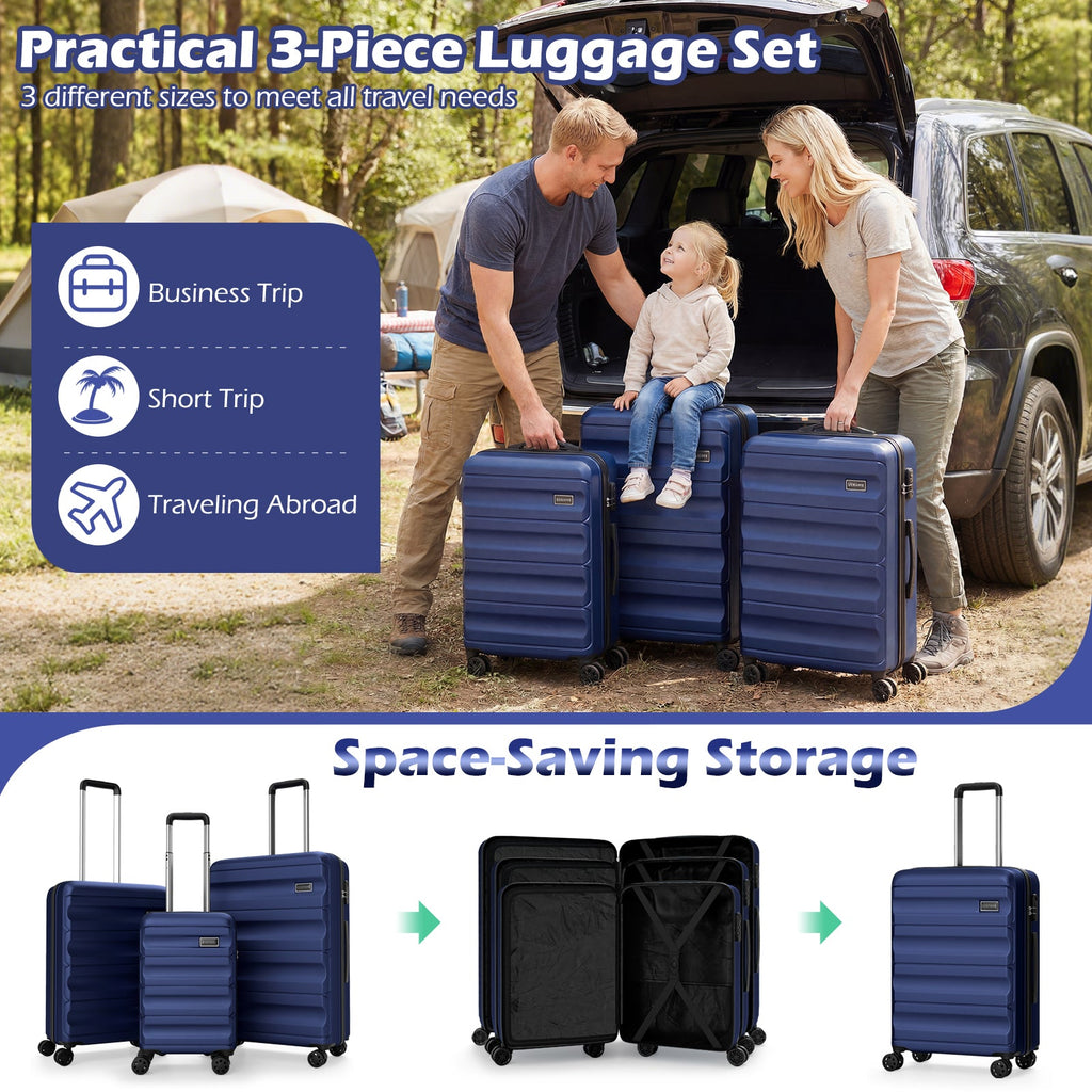 3-Piece Hardside Luggage Set 20/24/28 Inch Lightweight Hardside Suitcases