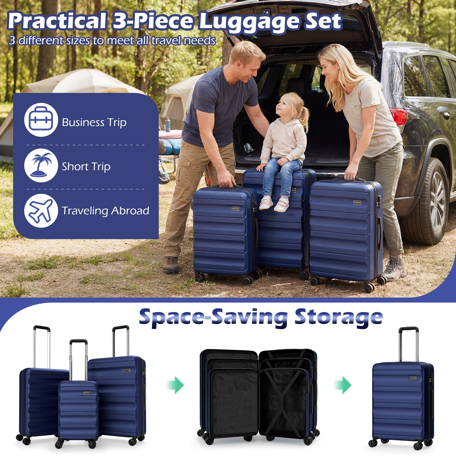 3-Piece Hardside Luggage Set 20/24/28 Inch Lightweight Hardside Suitcases