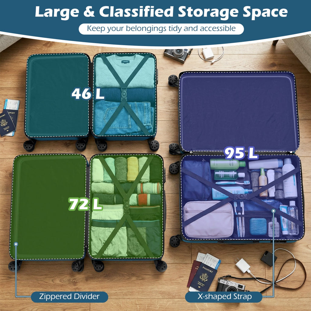 3-Piece Hardside Luggage Set Lightweight Hardside Suitcases with 8-Spinner Wheels
