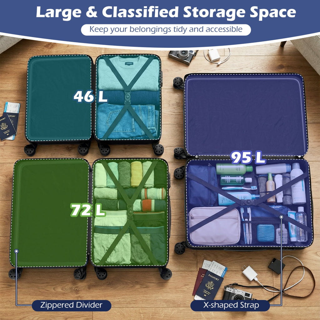 3-Piece Hardside Luggage Set Lightweight Hardside Suitcases with 8-Spinner Wheels