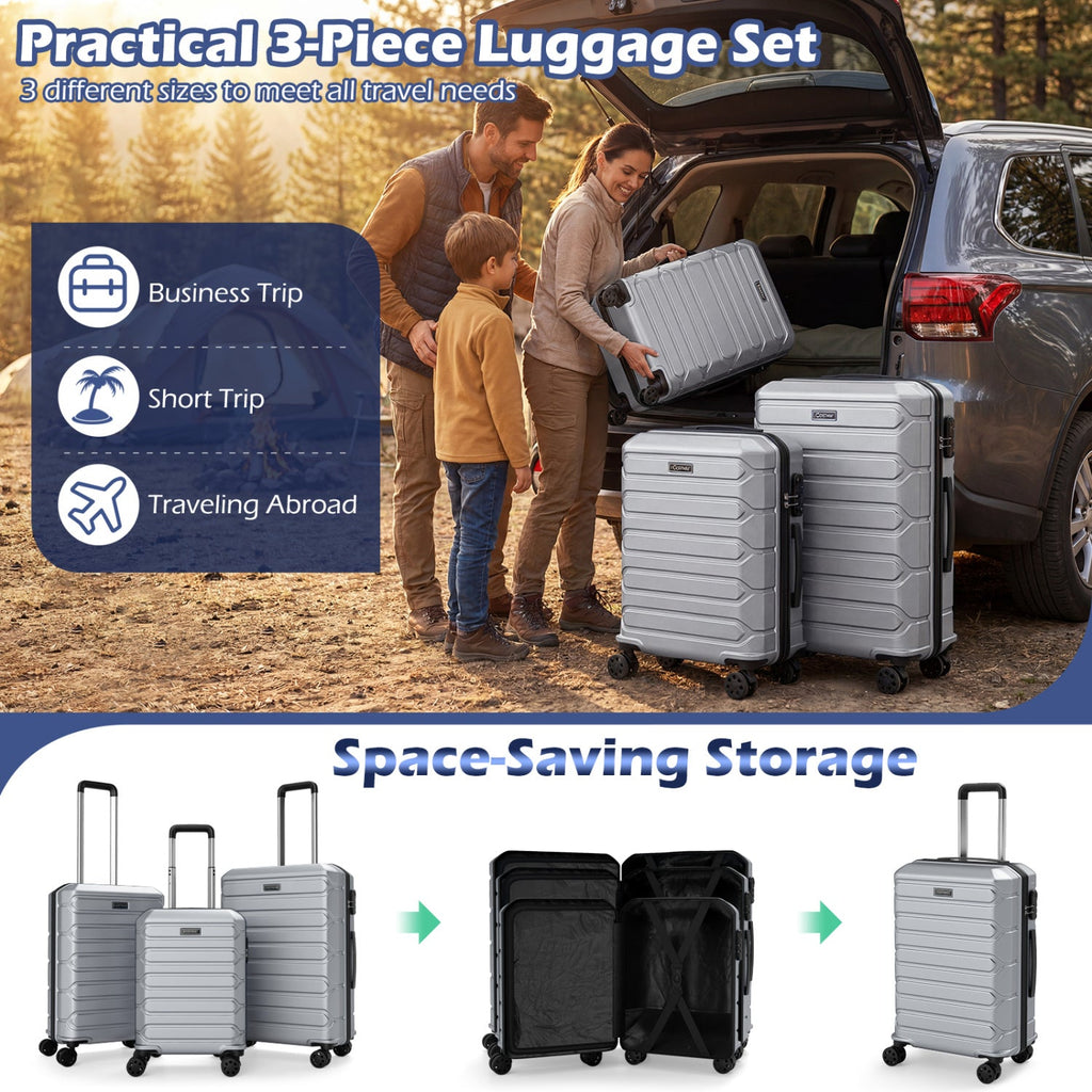 3-Piece Hardside Luggage Set Lightweight Hardside Suitcases with 8-Spinner Wheels