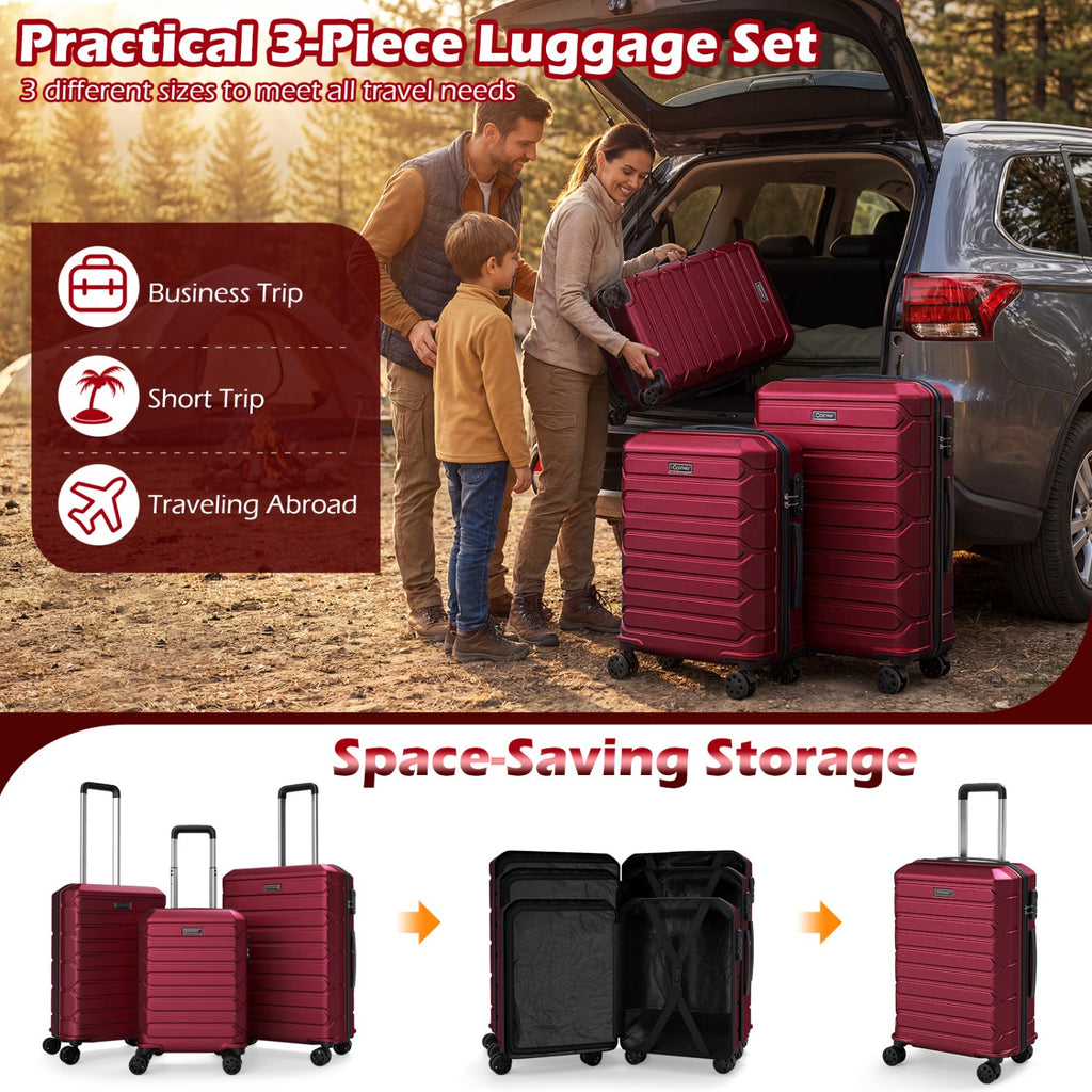 3-Piece Hardside Luggage Set Lightweight Hardside Suitcases with 8-Spinner Wheels
