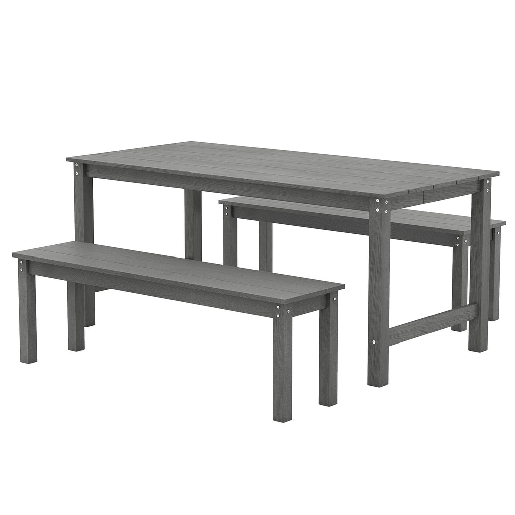 3 Pieces Outdoor Dining Table Set with 2 Benches