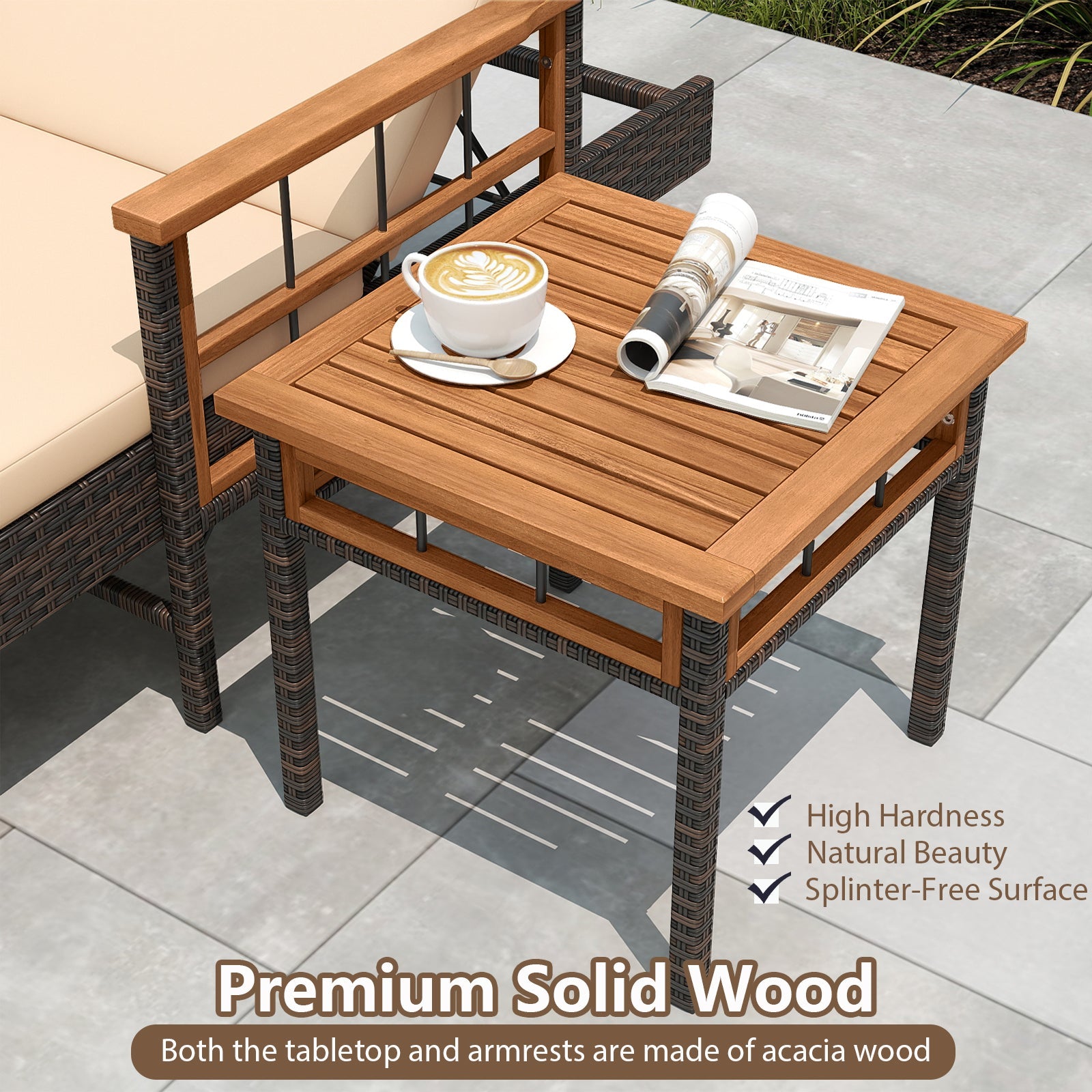 3 Pieces Patio Chaise Lounge Set for Poolside Backyard Porch