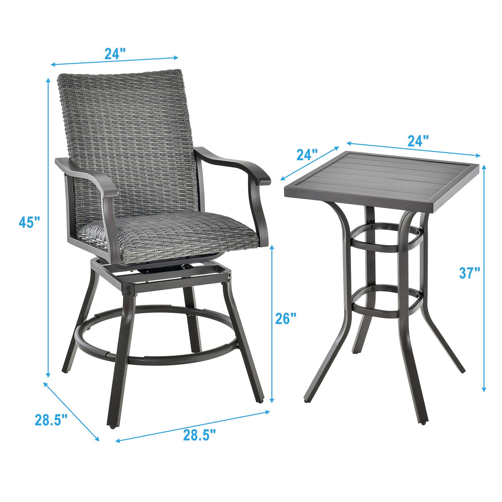 3 Pieces Swivel Bar Set with 4D Air Fiber Cushion