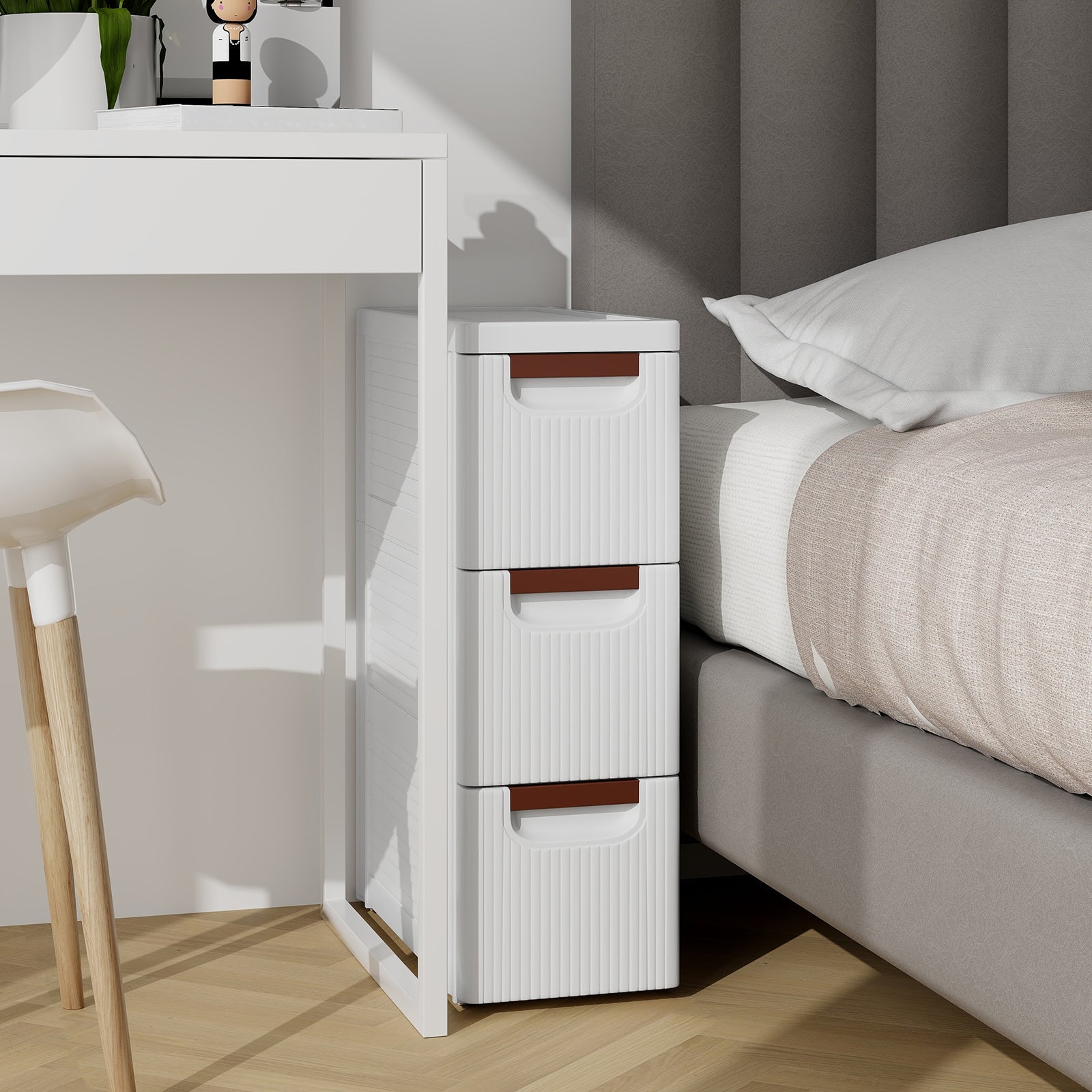 3/4/5/6-Drawer Rolling Organizer Unit Narrow Storage Cabinet with Built-In Wheels for Small Space-3-Drawer