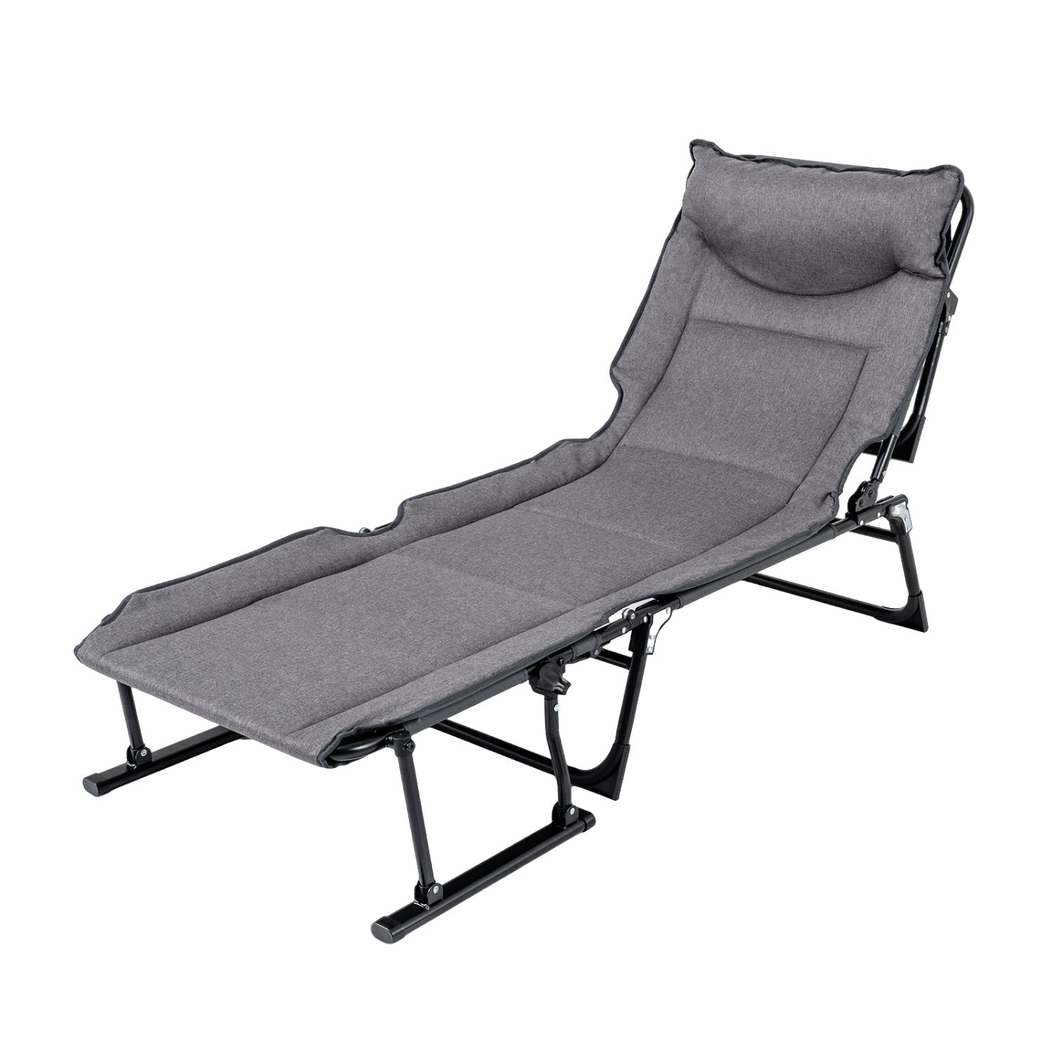 3 in 1 Folding Camping Cot Comfy Padded Convertible Single Sofa Chair-Gray