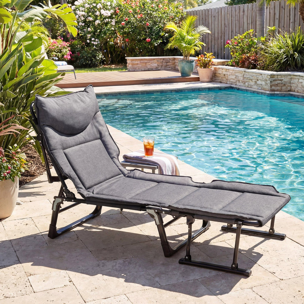 3 in 1 Folding Camping Cot and Comfy Padded Convertible Single Sofa Chair-Gray