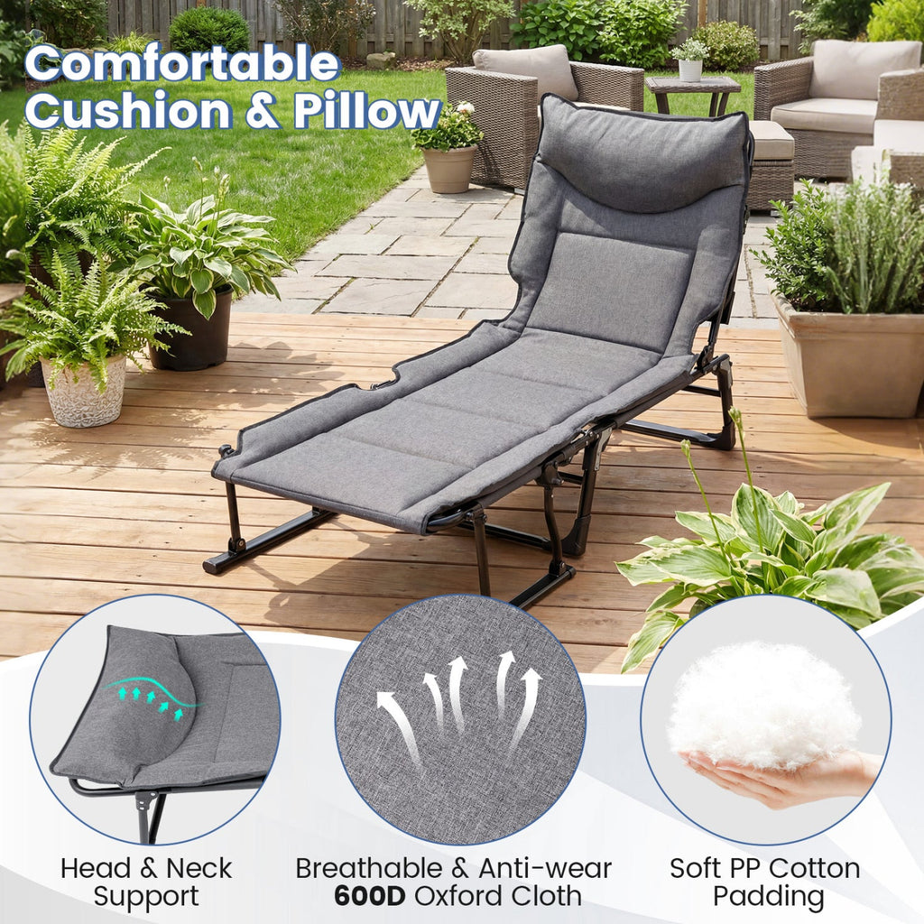 3 in 1 Folding Camping Cot and Comfy Padded Convertible Single Sofa Chair-Gray