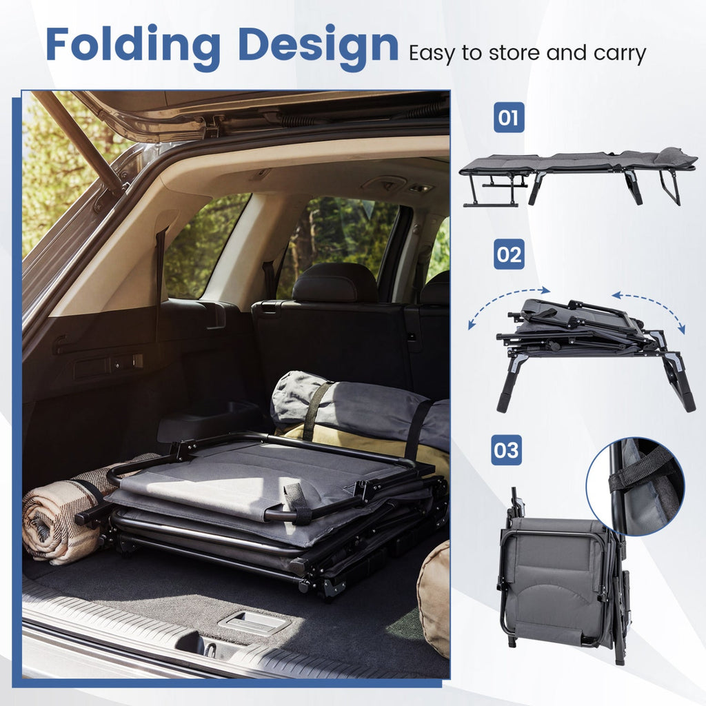 3 in 1 Folding Camping Cot and Comfy Padded Convertible Single Sofa Chair-Gray