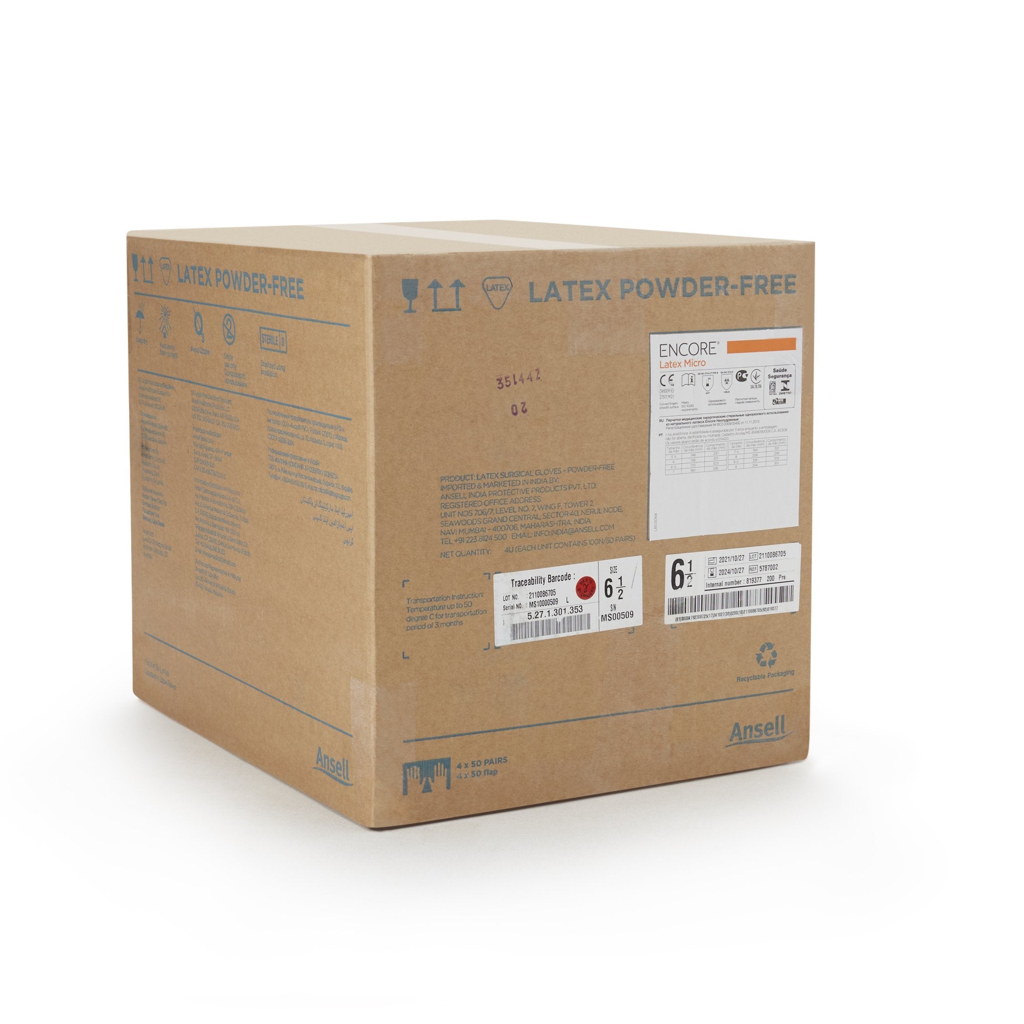 Encore® Latex Micro Surgical Glove, Size 6.5, Brown 5787002