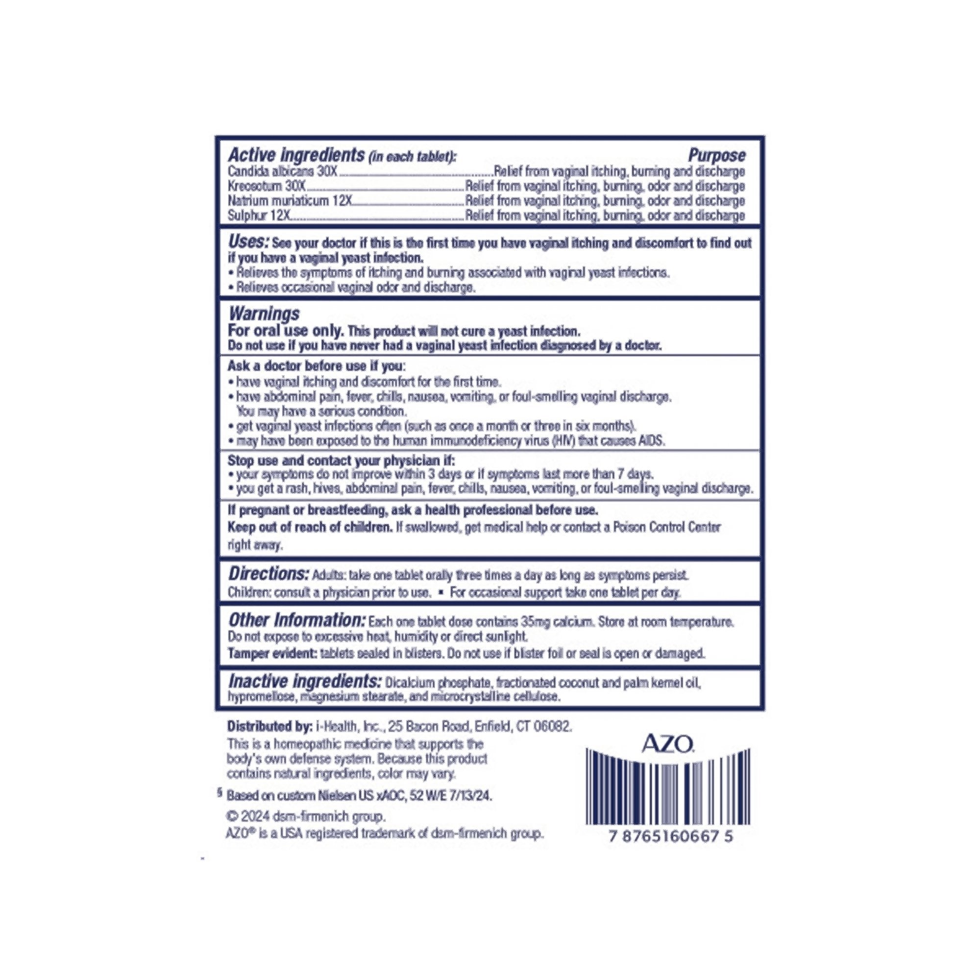 AZO® Yeast Plus Dual Relief for Yeast Infection Itching and Burning 787651606675