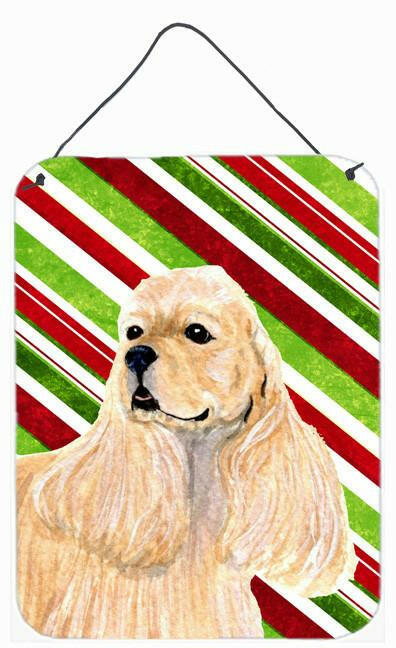 Cocker Spaniel Candy Cane Holiday Christmas Wall or Door Hanging Prints Aluminum Metal Sign Kitchen Wall Bar Bathroom Plaque Home Decor Front Door Plaque, 12x16, Multicolor