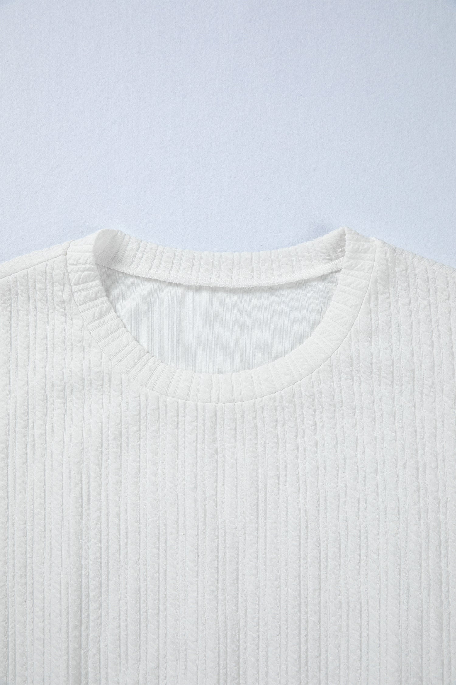 White Solid Color Textured Drop Shoulder Long Sleeve Peplum Top